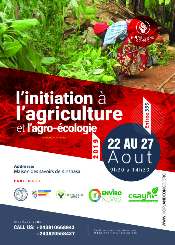 Opportunité : Hopeland Congo lance la formation sur l’agriculture et l’agro-écologie